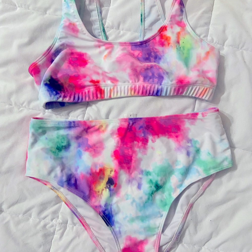 Pink lily tye dye 2 piece swimsuit